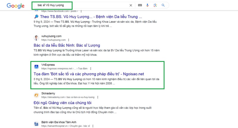 Thông tin của bác sĩ Lượng trên google